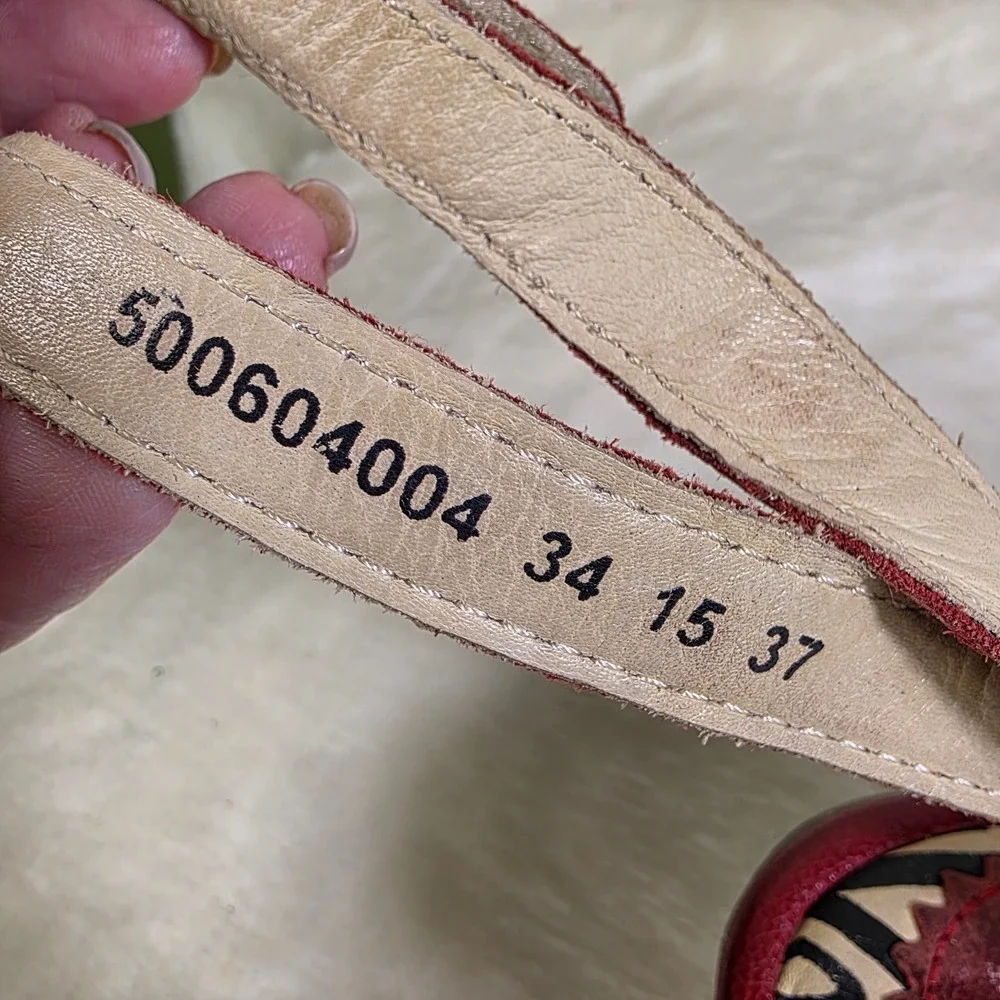 Fly London Yala Wedge Sandals Red Leather Peep Toe Ankle Strap Womens 37 6 6.5